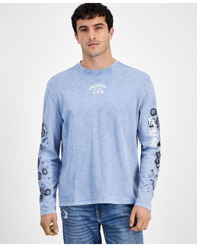 Guess Embroidered Long Sleeve T-shirt - Blue