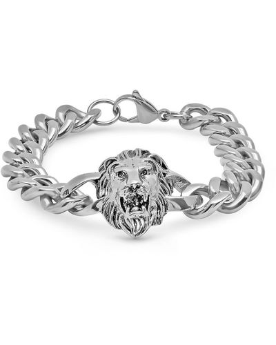 Steeltime Stainless Steel Lion Head Chain Link Bracelet - White