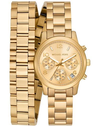 Michael Kors Runway Chronograph Stainless Steel Double Wrap Bracelet Watch 34mm - Natural