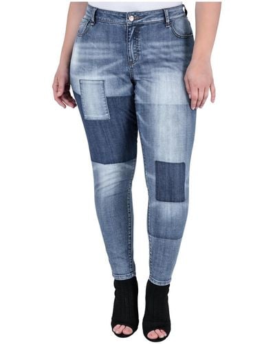 Standards & Practices Plus Size Patchwork Stretch Denim Premium Jeans - Blue