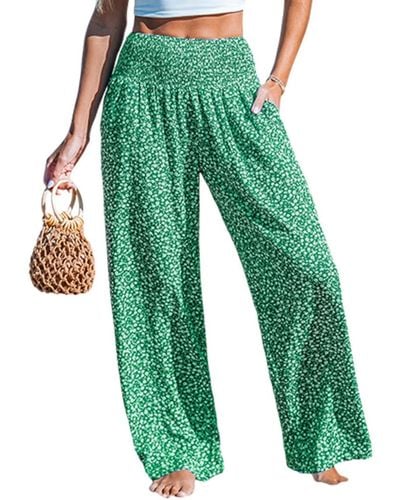 CUPSHE Green Ditsy Smocked Waist Loose Fit Pants