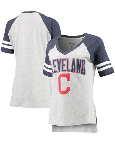 G-III 4Her by Carl Banks Heathered Gray And Navy Cleveland Indians Team Goal Line Raglan V-neck T-shirt - White