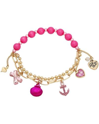 Betsey Johnson Faux Stone Seashell Anchor Charm Stretch Bracelet - Pink