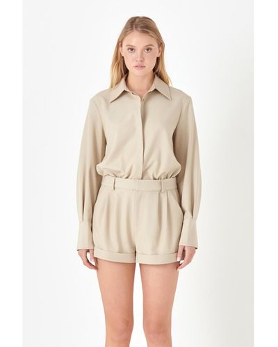 English Factory Long Sleeve Collared Romper - Natural