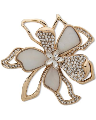 Anne Klein Gold-tone & Mother-of-pearl Flower Pin - Metallic