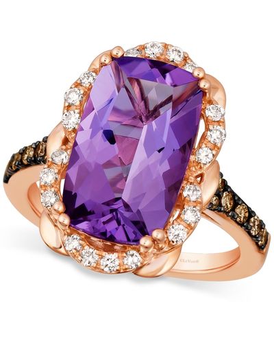 Le Vian ® Grape Amethyst (5-1/10 Ct. T.w.) & Diamond (3/8 Ct. T.w.) Halo Statement Ring In 14k Rose Gold - Purple