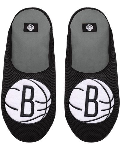FOCO Brooklyn Nets Big Logo Colorblock Mesh Slippers - Black