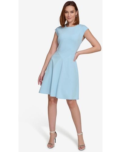 Calvin Klein Extended-shoulder Jewel-neck Dress - Blue