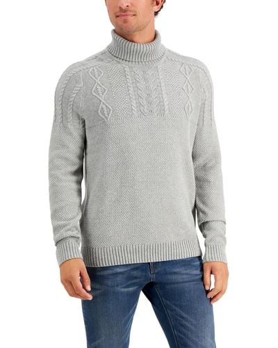 Club Room Chunky Cable Knit Turtleneck Sweater - Gray