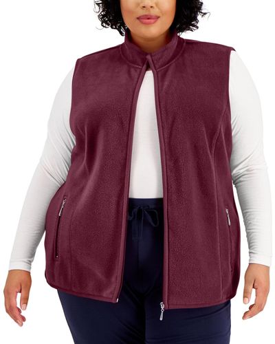 Karen Scott Plus Size Fleece Zip-front Vest - Purple