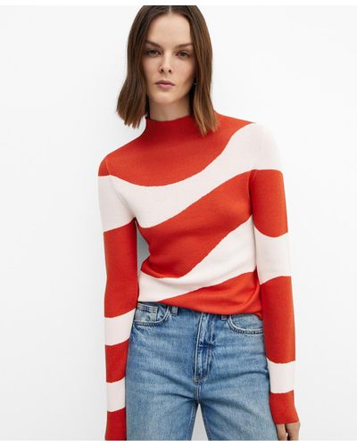 Mango Perkins Neck Knitted Sweater - Red