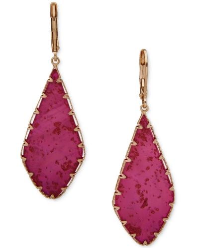 Lonna & Lilly Gold-tone Framed Flat Stone Drop Earrings - Pink