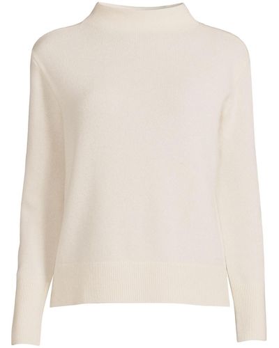 Lands' End Cashmere Funnel Neck Sweater - White