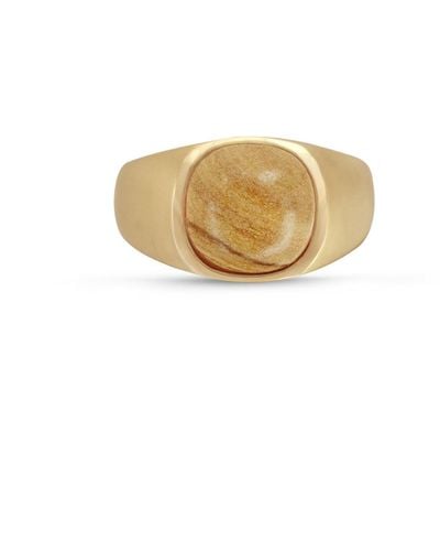 LuvMyJewelry Wood Jasper Iconic Gemstone Gold Plated Sterling Silver Men Signet Ring - White