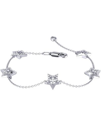 LuvMyJewelry Lucky Star Design Sterling Silver Diamond Bracelet - Metallic