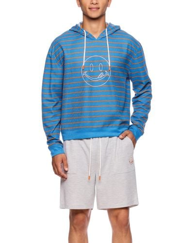 Joe Boxer Waffle-knit Fun Stripe Licky-print Hooded Pajama T-shirt - Blue