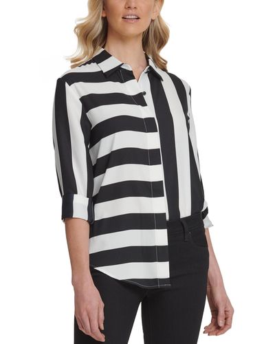 DKNY Mixed Stripe Button Down Shirt - Black