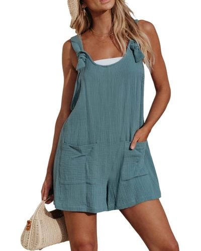 CUPSHE Patch Pocket Pinafore Romper - Blue
