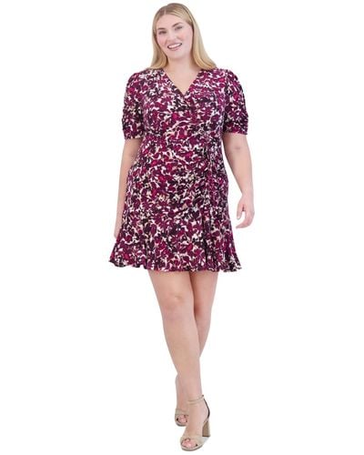 Jessica Howard Plus Size Floral-print Ruched Dress - Red