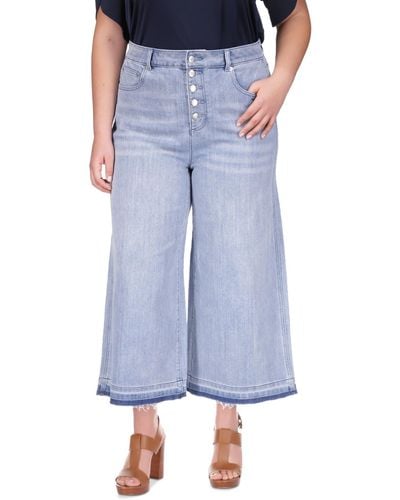Michael Kors Michael Plus Size Frayed-hem Cropped Flare-leg Jeans - Blue