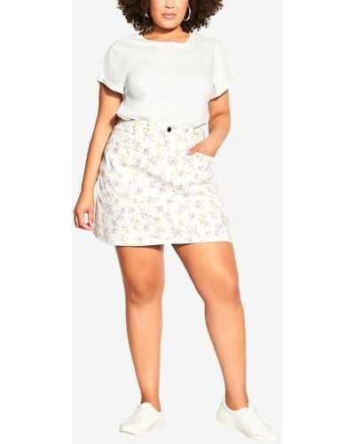 City Chic Trendy Plus Size Floral Summer Ditsy Skirt - White