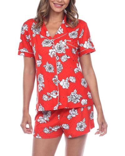 White Mark Short Sleeve Floral Pajama Set - Red