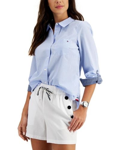 Tommy Hilfiger Cotton Pinstripe Logo Shirt - Blue