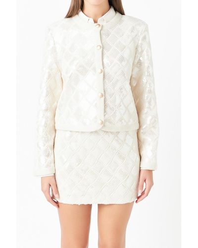 Endless Rose Sequin Patchwork Crocket Jacket - White