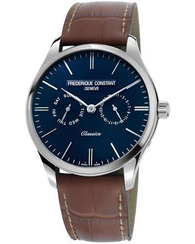 Frederique Constant Swiss Chronograph Classic Leather Strap Watch 40mm - Blue