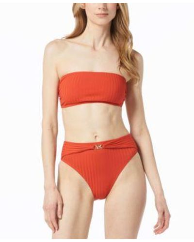 Michael Kors Ribbed Bandeau Bikini Top - Red