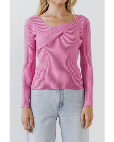 Endless Rose Cross Wrap Fine Knit Sweater - Purple