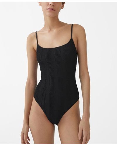 Mango Textured Swimsuit - Black