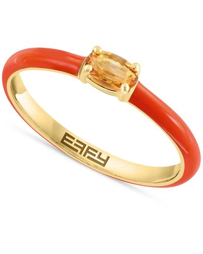 Effy Effy® Citrine (1/6 Ct. T.w.) & Enamel Ring In 14k Gold-plated Sterling Silver - Orange