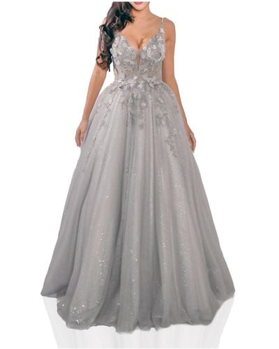 Terani Long Ball Gown Dress - Gray