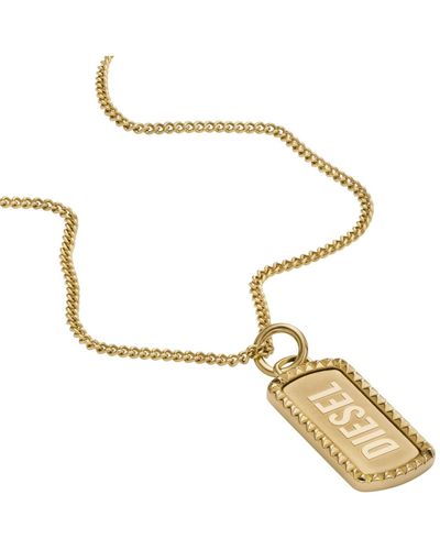 DIESEL Tone Stainless Steel Dog Tag Necklace - Metallic