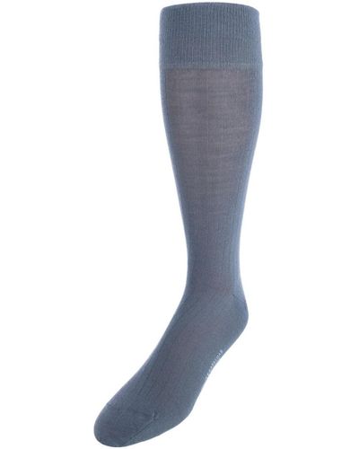 Trafalgar Sutton Fine Merino Wool Solid Color Ribbed Socks - Blue