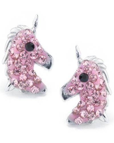 Giani Bernini Pave Crystal Unicorn Stud Earrings Set - Pink