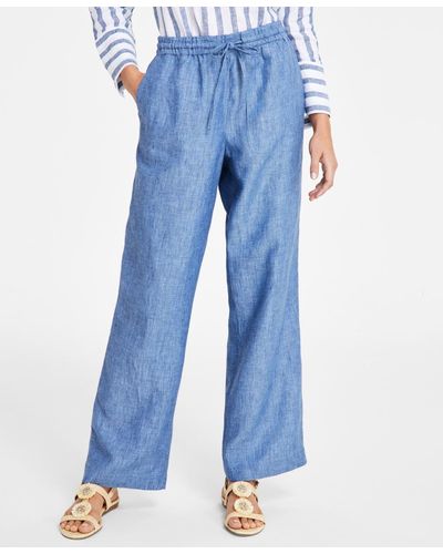 Charter Club 100% Linen Drawstring-waist Pants - Blue