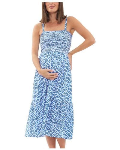 Ripe Maternity Capri Shirred Dress White/lapis - Blue