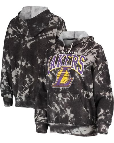 Majestic Threads Los Angeles Lakers Burble Tie-dye Tri-blend Pullover Hoodie - Black