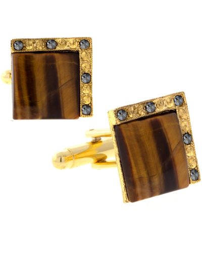 1928 Jewelry 14k Gold Plated Tiger's Eye Square Cufflinks - Brown