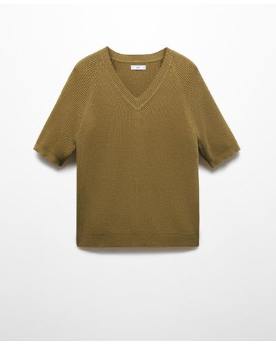 Mango Short Sleeve Knitted T-shirt - Green