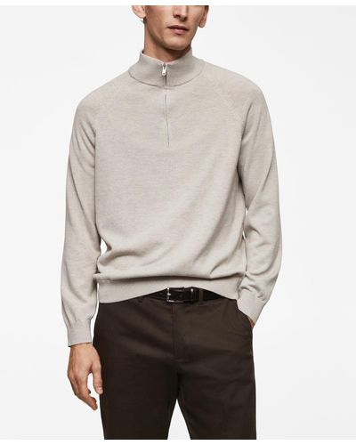 Mango Neck Zipper Cotton Sweater - Gray