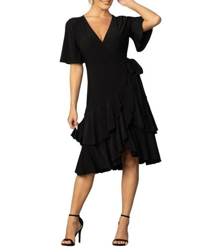 Kiyonna Miranda Double Ruffle Wrap Dress - Black