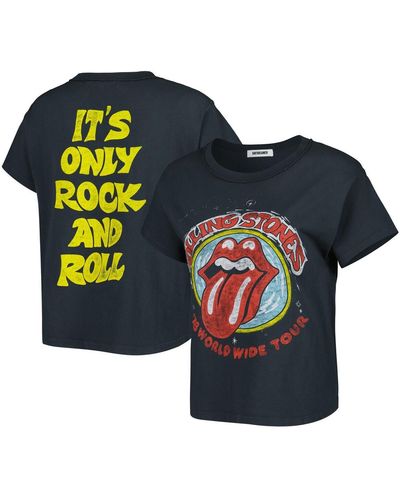 Daydreamer Distressed Rolling Stones Graphic Reverse Girlfriend T-shirt - Blue