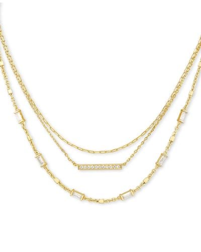 Kendra Scott 14k Gold-plated Pave Bar & Baguette-crystal Layered Necklace - Metallic