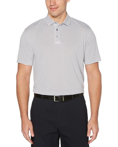 PGA TOUR Short Sleeve Feeder Stripe Polo Golf Shirt - White