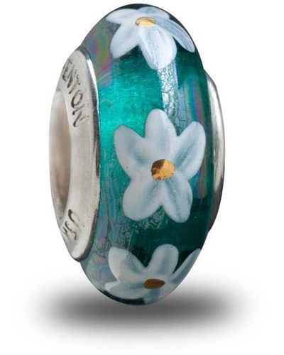 Fenton Glass Jewelry: Evening Dew Drops Spacer Glass Charm - Blue
