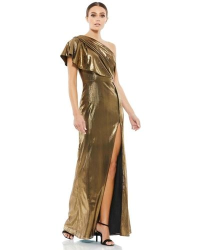 Mac Duggal Ieena Ruffled One Shoulder Metallic Evening Gown
