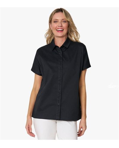 Stella Carakasi Short Sleeve Button Front Cotton Poplin Fresh Start Shirt - Black